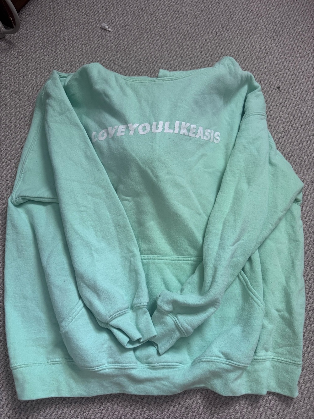 Mint Green Graphic Hoodie with White Text